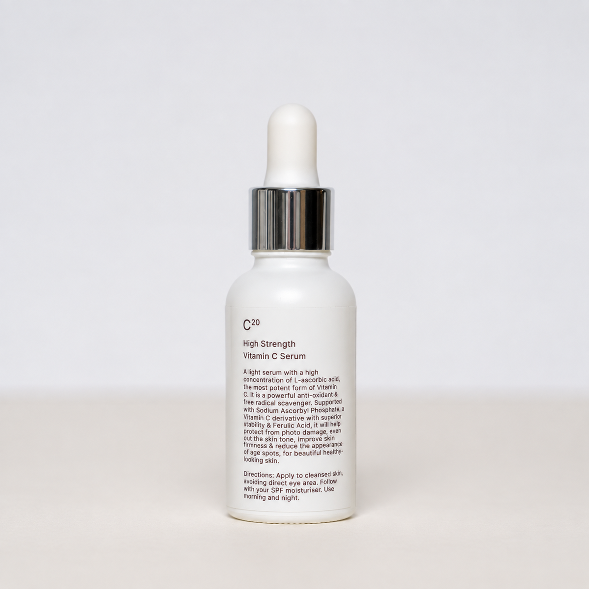 Vitamin C serum bottle, back label